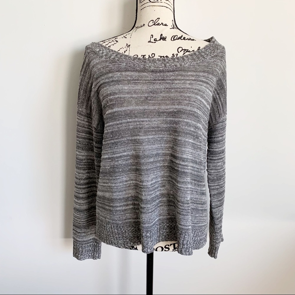 Eileen Fisher Marled Striped Gray Linen Sweater Sz M